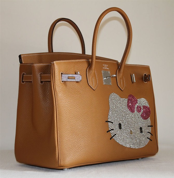 High Quality Fake Hermes Birkin Hello Kitty 35CM Togo Leather Bag Light Coffee HK0001 (7) - Click Image to Close